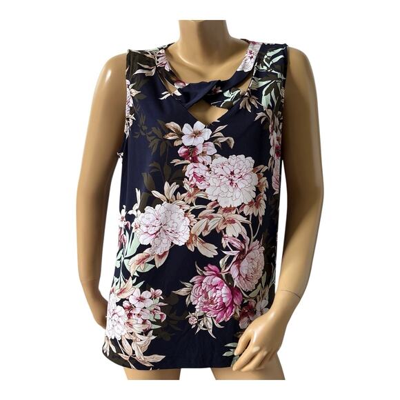 NEW YORK & COMPANY 7Th Avenue Womens Size XL Sleeveless Keyhole Floral Shirt Top - Picture 1 of 7